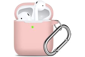 Oielai Airpod Case Cover Compatible with AirPods 2 & 1, Silicone Shockproof Cute Case-Front LED Visible- Support Wireless Charging with Carabiner for Airpod Case, Sand Pink