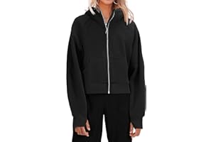 Ebifin Womens Zip Up Hoodie Sweatshirts Plain Oversized Cropped Hooded Zipper Fleece Lined Sport Jacket.