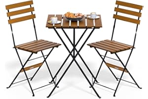 Casaria® Set de Meubles de Balcon 1 Table et 2 chaises Pliable en Bois d'Acacia Ensemble extérieur Salon de Jardin terrasse
