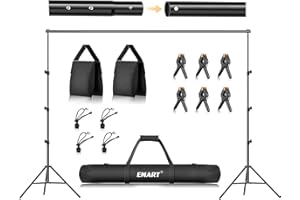 EMART Système de Support de Toile de Fond Réglable 2,6m x 3m avec 2 Sacs Sable et 1 Sac de Transport pour Studio Photo, Photographie, Diffusion en Direct, Fête, Mariage