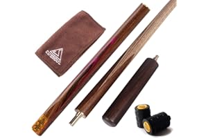 CUESOUL 57" 3/4 Jointed Snooker Billiard Pool Cue Handcrafted 18oz with Telescopic Aluminium Extension & 6" Walnut Extension, Ash Shaft & Walnut Butt, in Aluminium Cue Case, 9.5mm Tip Snooker Cue Set