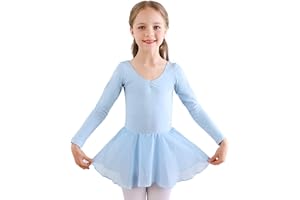 Bezioner Ballet Robe Filles Danse Justaucorps V-Cou Costume Fille Jupe Tutu Manche Longue