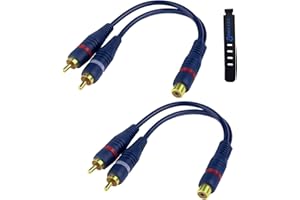 BRIEFCEC Adaptador Y para cable splitter Cinch de 15 cm, RCA Adaptador Hembra a Doble Macho Cinch 1 Hembra a 2 Macho para Subwoofer, AMP, Tocadiscos, Receptor, Cine Casa(Y Cable, 2Piezas, Azul)