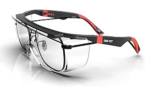 DEX FIT Safety Over Glasses SG210 OTG; Fit Over Your Eyewear, Z87 Eye Protection, Fog & Scratch Resistant, Adjustable for Women & Men, UV Protective (Black & Red Frame, Clear Lens)