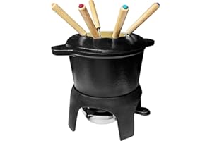 osoltus Fondue geeignet für Käse und Fleisch- Fondue Set 6 Personen Gusseisen schwarz Emaille