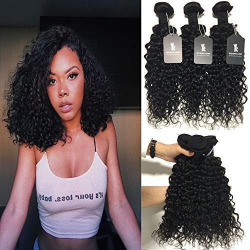 RISSING Brazilian Hair 8a Unprocessed Virgin Deep Wave Curly Weave 3 Hair Bundles Deals 8 10 12 Inch Brazilian Human Hair Extensions Weave Natural Color Remy Bundles (8" 10" 12")
