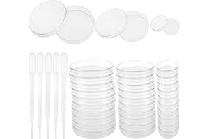 DELSEN Platos Petri de 70+55+30 mm con tapa, 30 piezas de plástico estéril Petri Platos vienen con 5 pipetas de transferencia de plástico para laboratorio, biología, estudios de microbiología