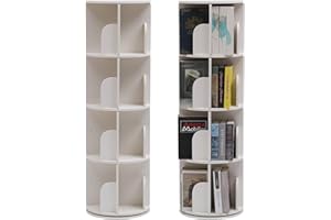 PTUWODS Drehbares Bücherregal, 360-Grad-Display, bodenstehendes Bücherregal, Lagerregal für Kinder und Erwachsene, multifunktionaler Bücherregal-Organizer (Weiß, 4 böden)