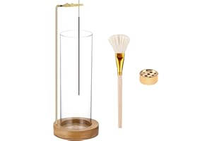 ASMPCUE Porta Incenso per Bastoncini, Dotato di un Profumato Raccoglicenere in Vetro Rimovibile, Spazzola per Pulizia e Porta Bastoncini di Incenso in Ottone per Yoga, Meditazione(Cerchio + Cerchio)