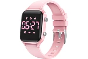 caprock Montre Numérique LED Podomètre pour Enfants, Montres Sport pour Fille Garcon étanche 50 ATM Montre Digitale Enfant avec calcul de la Distance/Vibration, Double réveil/chronomètre