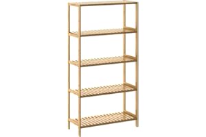CASARIA® Bamboo Standing Shelf Unit | 5 Tiers | Height Adjustable Bathroom Storage Shelves | Wardrobe Shoe Rack | Lounge Kitchen Hallway | Plant Stand Book Shelf Towel Rack | 130 x 60 x 26 cm