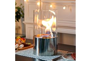 JHY DESIGN Tabletop Fire Bowl Pot 29cm High Portable Table top Fireplace–Clean-Burning Bio Ethanol Ventless (Silver)