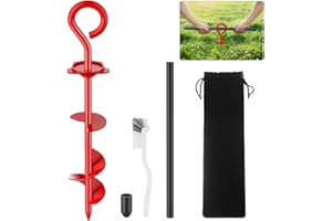 Chuiendi Dog Tie Out Stake, Heavy Duty 360°Swivel Dog Spike Spiral Stake for Yard, Beach & Camping Outside Up to 90kg - Best in Ground Anchor for Small to Large Dogs Cable, Lead or Tether, 40CM Red