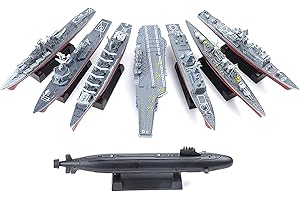 TECKEEN Lot de 8 porte-avions de guerre en plastique de 15 cm, modèle 4D, modèle cruiser, sous-marin, navire, exposition scientifique militaire (kit démonté)