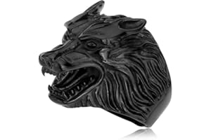 Gungneer Viking Norse Jewelry Black Wolf Head Stainless Steel Amulet Ring