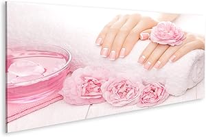 islandburner, Tableau Tableaux sur Toile manucure française aux Fleurs de Rose. Spa Impression Image Motif Moderne Décoration Affiche Photo PAF-Pano-N