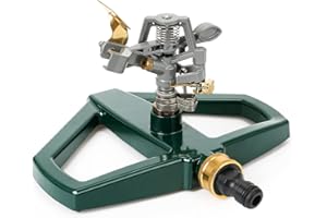 STYDDI Schwerlast Impulsregner mit Metall Standfuß, Zink Rasensprenger zur Großer Abdeckung Bewässerung, Automatische 360 Grad Rotierende Kreisregner, für Rasen, Hof und Grasbewässerung