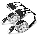 SDBAUX Multi Charger Cable [1M 3A 2Pack], Universal 3 in 1 Retractable USB Fast Charging Cord Lead with iP Micro USB Type C P