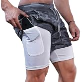 XDSP Men's Shorts, 2 in 1 Running Sports Shorts with Internal Compression and Pocket for Men