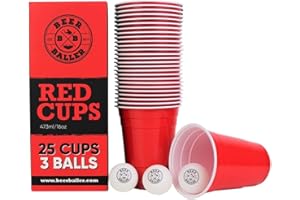 BeerBaller® RedCups | Beerpong Set with 25 Red Beerpong Cups & 3 Beerpong Balls | 473ml 16oz