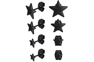 SOULCATS Soul-Cats 4 paires Boucles d'oreilles Etoiles en acier inoxydable de différentes tailles en noir