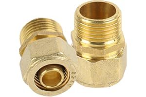 BEATIFIC 2 Stück Schraubfitting Übergang, 16 mm x 1/2 AG Aussengewinde, Klemmring Verschraubung, Messing Klemmringverschraubung Klemmverbinder Adapterrohr für Klemmringverschraubung für Aluverbundrohr DVGW