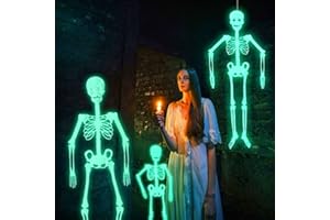 LIHAIAN 2PCS Skelett für Halloween Deko - Leuchtender volle menschliche körper schädel Gruselige Friedhofsdeko für Halloween volle menschliche körper Horror Skeleton hängen Ornament für spaßhaus dekor