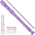 Eastrock Flûte à bec Instrument de style allemand Soprano Flûte à bec 3 pièces pour débutants avec tableau des doigts, sac d'emballage, repose-pouce, Violet
