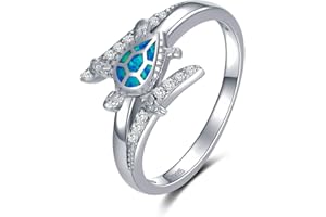 TOUPOP s925 Sterling Silber Meeresschildkröte Ringe für Damen Erstellt Opal Ringe Schildkröte Schmuck Geschenke für Teenager Mädchen Ozeanschildkröte Geschenke Geburtstagsgeschenke