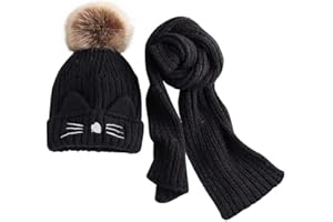 JFAN Set de Bufanda Gorro Niños Niñas Sombrero de Invierno para Niños Forro de Vellón 2-8 años Gorro de Pompón de Piel para Niños Pequeños Conjunto de Bufanda Sombreros de Punto