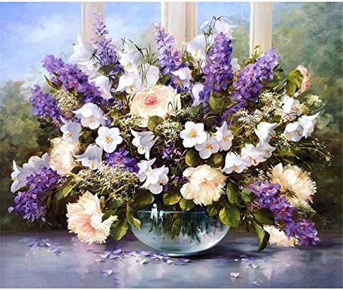 YANYANGXIN Diy Oil Paint by Number Kit,Digital Painting Suite,Adults Beginner with Brushes and Acrylic Pigment,Wall Art Artwork-Lavender flowers,Frameless