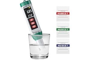 DUFUSO pH Metre(± 0.01), 5-en-1 PH, EC, TDS, Salinité,Thermomètre, Haute Précision Testeur pH Piscine avec Écran LED Rétroéclairé et Compensation de la Température, pour Eau Potable/Piscine, Verte