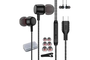 ZXQ Écouteurs intra-auriculaires filaires USB C de type C, écouteurs filaires USB-C pour iPhone 15 Pro Max, iPad Air Plus, Samsung Galaxy A53 A54 S21 S22 S23 Ultra OnePlus 10 Pixel7 (noir)