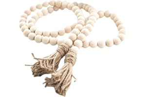 Vosarea Wood Bead Garland with Tassels Farmhouse Beads Rustic Country Decor