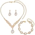 NALACAL Rhinestone Bridal Jewelry Sets for Women, Crystal Cubic Zirconia Wedding Jewelry Set Bridal Necklace Bracelet Earrings Set Cubic Zirconia Bridal Necklace and Earrings Set for Bride Bridesmaid