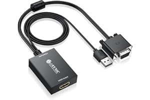 eSynic Tragbarer VGA-auf-HDMI-Adapter, 1080P Video-Konverter mit USB-Audio und Stromversorgung, Spiegel-/Erweiterungsmodi für PC zu Monitor, ABS-Schale (PC/Mac/Projektor kompatibel), 30 cm und 100 cm