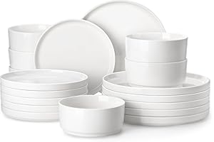 MALACASA Dinner Set for 6, 18-Piece Porcelain Dinnerware - Plates, Bowls, Salad Plates, Cereal Bowls - White Leah Series