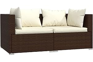 Deufre Sofás Exterior Sofá Jardín Exterior de 2 Plazas Muebles de Jardín Ratán Muebles para Terraza o Balcón Sofá de Ratán con Cojines, Marrón y Crema