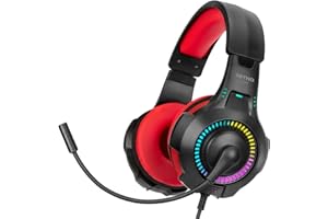 NITHO NX200 Cuffie Gaming Over-Ear – Microfono Ribaltabile, Effetto RGB, Audio Chiaro – Jack 3.5 mm – PC/PS4/PS5/Xbox/Smartphone/Tablet – Rosso