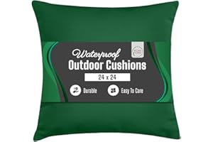 Rohi Waterproof Outdoor Cushions Filled – Decorative Waterproof Cushions for Garden, Patio, Couch, Tent, Balcony and Sofa (Dark Green, 24" x 24")