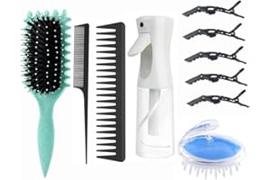 ABWXN Locken Haar Bürste Set mit Locken Defining Bürste Ohne Ziepen, Haar Sprühflasche, Breiter Zahnkamm,Schwanzkamm,Kopfhaut Massagebürste und Haarspangen, für Damen Hair Styling