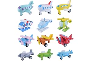 JOKFEICE Wooden Plane for Toddler, 12 Pieces Airliner Helicopter Fighter Plane Ambulance Developmental Toy Early Educational Gift for Girls and Boys 3+ Year Olds