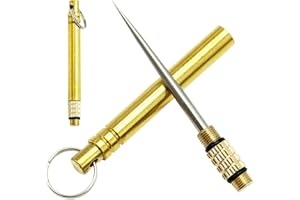 SZXMDKH 2Pcs Portable Titanium Toothpicks Metal Toothpick with Protective Holder Key Ring Fruit Stick Stainless Steel Toothpicks for Outdoor Picnic and Camping (Brass)