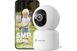 COCOCAM 5MP Telecamera WiFi Interno, 2.4/5GHz WiFi Telecamera per Neonati/Animali, 355°P 95°T, Tracciamento del Movimento AI, Tracciamento Automatico, Audio Bidirezionale, Cloud/TF, Funziona con Alexa