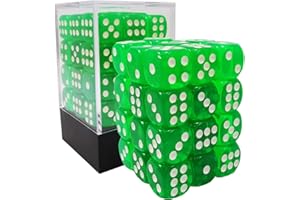 BESCON DICE Bescon 12mm 6 Sided Dice 36 in Brick Box, 12mm Six Sided Die (36) Block of Dice, Translucent Green with White Pips
