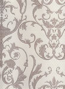 Classico Parato In Vinilico Lavabile Con Disegno Damascato Tortora E Riflessi Lucidi Argento Il Fondo Avorio Ad Effetto Tessuto In Rilievo Ornamenta 95501 Amazon It Fai Da Te