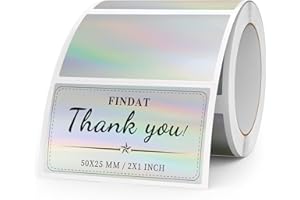 ‎FINDAT FINDAT Silber Laser Thermo-Etiketten 50 x 25 mm Vinyl Rolle Selbstklebend Holographische Thermo-Aufkleber Wasserdichtes Rechteck Drucker Etiketten für Büro DIY Design Barcode Versand 200 Stück
