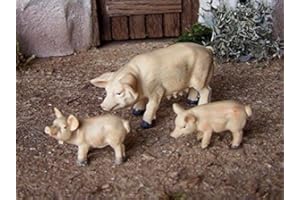 Dekoprojekt Schweine, 3 Teile Set, aus Polyresin, handbemalt. Größe 3x6 cm. Krippenfiguren.