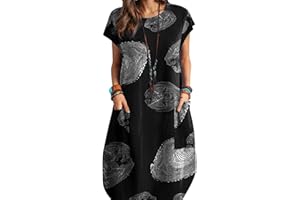 ZANZEA Women Summer Dresses Cotton Linen Dress Plus Size Short Sleeve Baggy Printed Casual Midi Dresses with Pockets