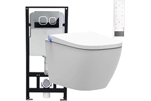 BERNSTEIN Pack WC japonais + Bâti-support plaque Satin, Toilettes suspendu lavant + télécommande, jet douche, séchoir air chaud, filtre & ventilateur à odeurs, Chasse 180°, 59x38x38cm, Pro+1104